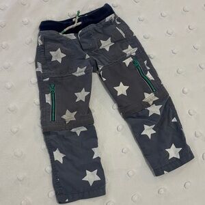 Mini Boden 3T Blue Gray Star Print Kids Convertible Zip Off Pants to Shorts